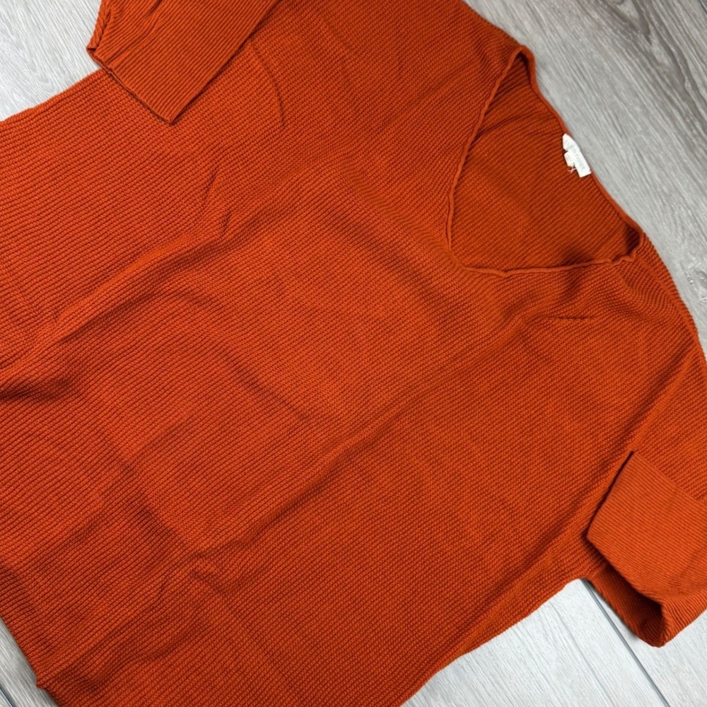 Eileen Fisher Womens Sweater Organic Cotton V-Neck Ribbed Knit Orange L